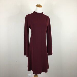 THEORY Red Wine/Berry Mock Neck Long Sleeve Slit Cuff Dress